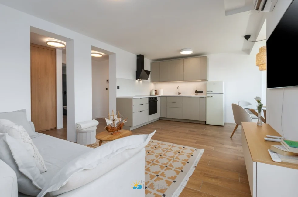 Modern open-plan living room and kitchen interior