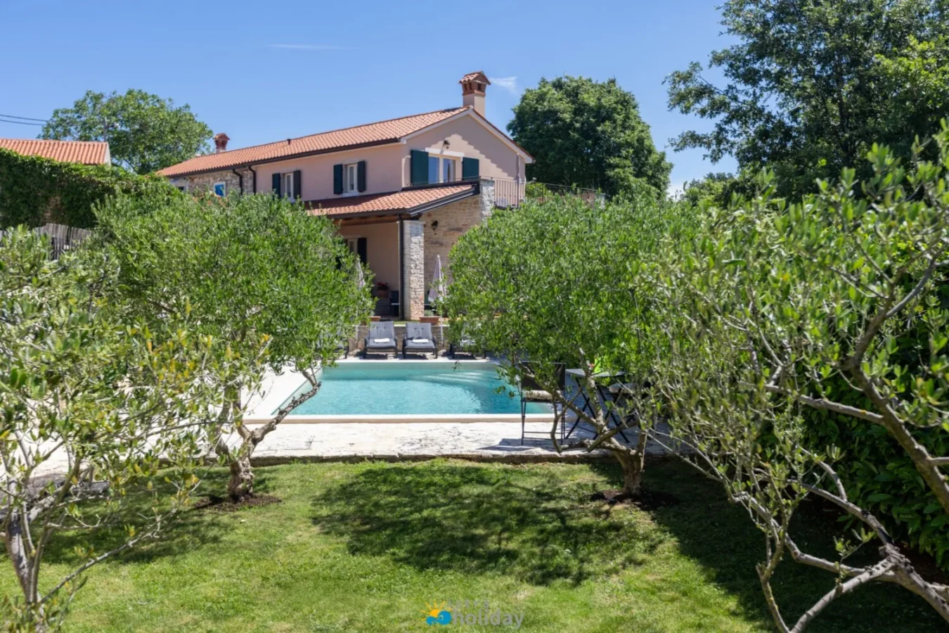 Mediterranean villa with pool and olive trees