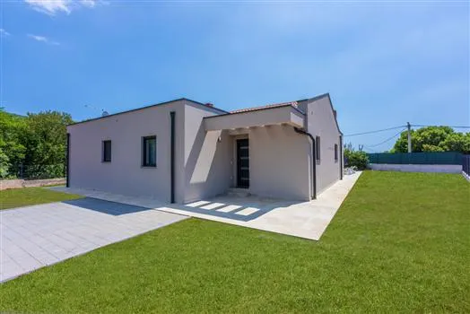Modern single-story house with lawn and driveway